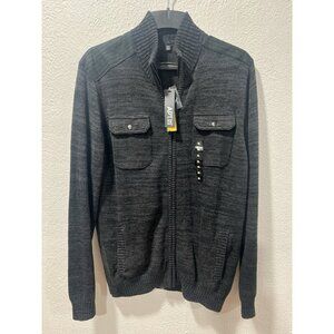 Apt 9 Rib Knit Zip Space Dye Sweater Mens XL Pockets Black Gray Long Sleeve NWT